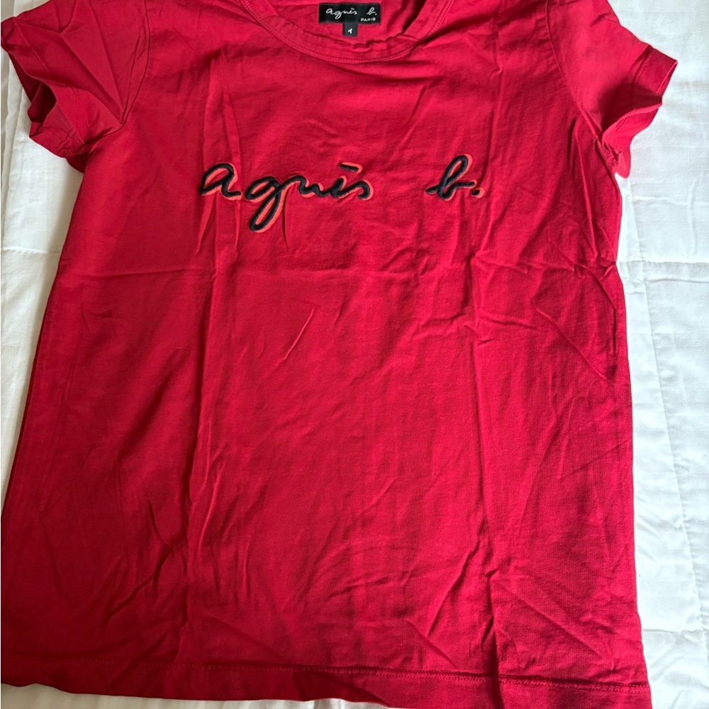 Agnes B. Red Fitted Polo T-Shirt